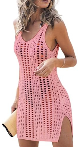 Qianderer Women Crochet Cover Up Beach Dress Swimsuit Bikini Cover Ups Bathing Suit Hollow Out Cover Up Beachwear