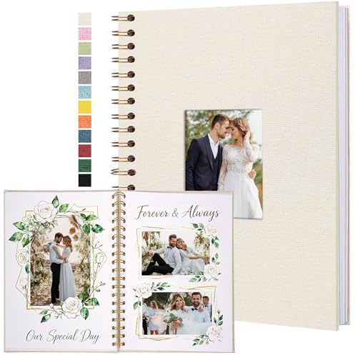 Fotobuch Scrapbook mit Leineneinband, 20 x 28 cm Hardcover mit weißem Kraftpapier-Seiten, für Hochzeit Reisen Gästebuch Weihnachten Baby Shower Familie Erinnerungen (40 Blätter/80 Seiten)