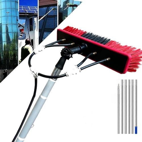 GeRRiT Professioneller Fensterwischer Reiniger, 2-in-1 Duschwischer, Teleskop Waschausrüstung, Glasreinigungswerkzeuge für hohe Fenster im Innen und Außenbereich, 5M/55 Brush Head