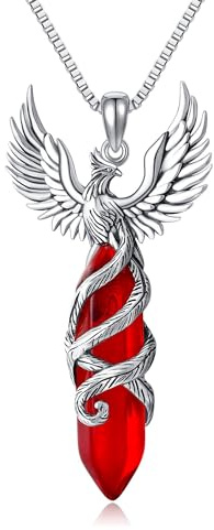 HUKKUN Phoenix Rising Halskette für Frauen Sterling Silber rot Heilung Kristall Phoenix Vogel Anhänger Halskette Rising Phoenix Schmuck Geschenk für Frauen