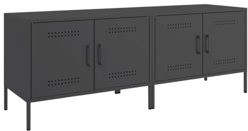 vidaXL TV Schrank 2 STK., Lowboard für Fernseher, Fernsehtisch mit Stauraum, TV Möbel Fernsehschrank für Wohnzimmer, Industrie-Stil, Schwarz Stahl