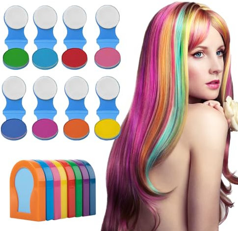 8 Farben Haarkreide für Mädchen, Auswaschbare Haarkreide für Kinder, Tragbare Nicht Klebrige Temporäre Leuchtende Haarfarbe für Temporäres Färben Geburtstagsfeiern Make Up Partys Kinder Hochzeiten