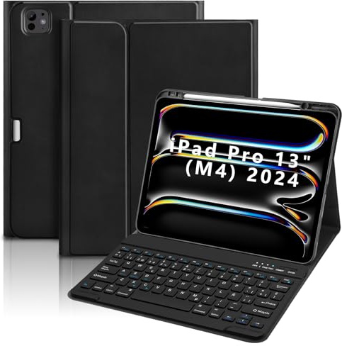 GAOJIE Funda con Teclado para iPad Pro de 13 Pulgadas (M4&M5) 2024-2025, Teclado Inalámbrico Desmontable para iPad Pro de 13 Pulgadas A2925 A2926 A3007 A3360 A3361 A3362 (Negro)