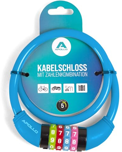 Apollo Barncykellås - även för skotrar och balanscyklar - enkelt kombinationslås för barn, lätt och säkert, skoterlås med kod, ingen nyckel, idealisk skoter- och cykeltillbehör
