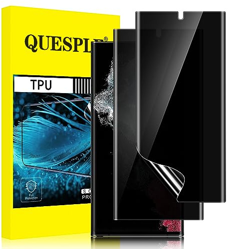 QUESPLE [2 Stück] Privacy Schutzfolie für Samsung Galaxy S22 Ultra 5G, Anti-Kratzen, Anti Spähen, Fingerabdruck-ID Blasenfreie Weich TPU Displayschutzfolie für Samsung S22 Ultra Anti-Spy Folie