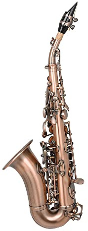 Saxofón soprano curvo en Si bemol, instrumento de calidad profesional con estuche acolchado y soporte ajustable, ideal para principiantes e intérpretes avanzados