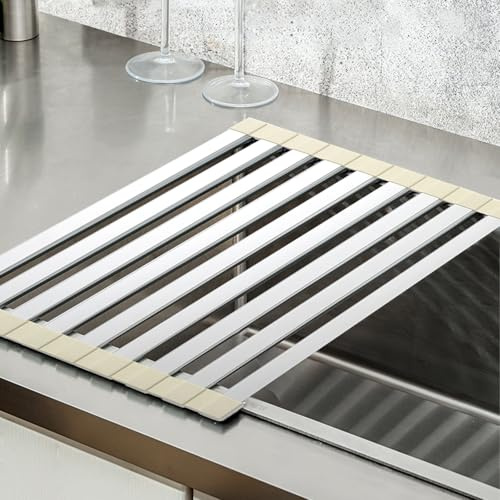 SRJQXH Abtropfgitter Spüle, 42 x 34 cm Abtropfgitter, Faltbar und Abnehmbar Abtropfgestell, Küchenspüle Geschirrständer für Spülefür Geschirr, Obst und Gemüse