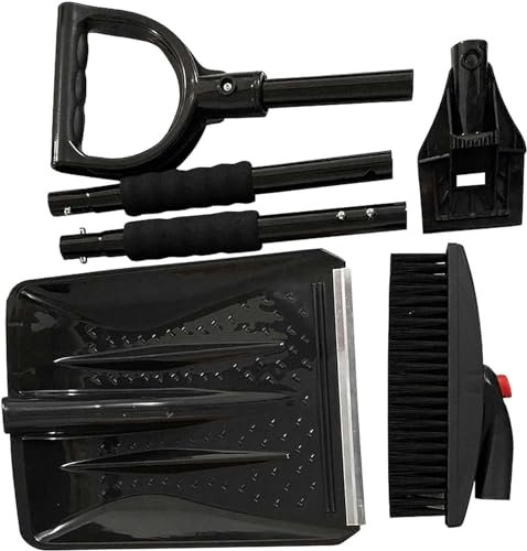 JOCHEN Kit de Pelle à Neige Trois en Un, Pelle à Neige avec Brosse rotative et grattoir à Glace, poignée rétractable et Outil de Pelle à Neige en Aluminium Robuste, adapté pour Voiture, Camping, Cour