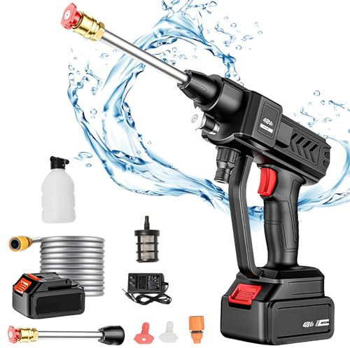 Limpiador de alta presión a batería, pistola de alta presión inalámbrica, 30 bar limpiadores de alta presión, con 5 m manguera y pulverizador de espuma, para limpieza y riego