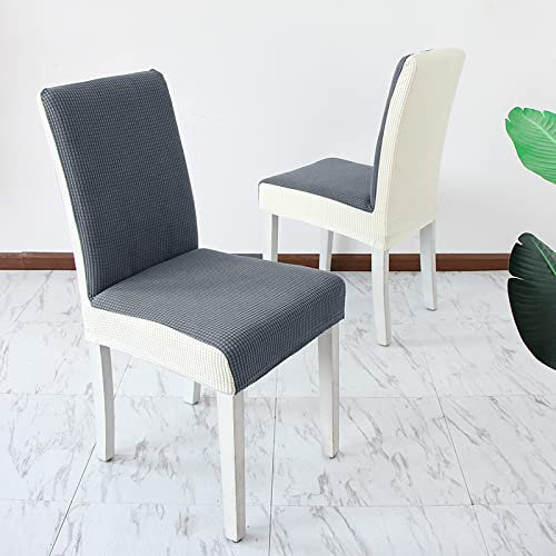 Stretchhussen für Esszimmerstühle, abnehmbar, elastisch, für Esszimmer, Hochzeit, Bankett, Party-Dekoration, Grau-Weiß, 2 Stück