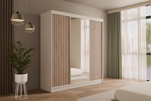 ALTDECOR Schwebetürenschrank mit Spiegel V2-ZENTI - 215X200 | Garderobenschrank mit viel Stauraum, Vielseitiger , Schrank, Kleiderschrank
