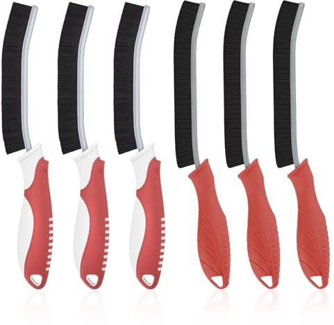 TQRR Cepillo de Limpieza - Cepillo de Limpieza de Cerdas Duras, Cepillo a Cuadros, Cepillo de Limpieza de Baño, Herramientas de Limpieza para Cocina, Ventanas, Lechada (6, Rojo)