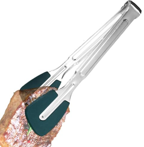 NevPuose Pince de cuisine en silicone - Pince alimentaire en acier inoxydable - Ustensiles de service résistants à la chaleur - Outils de cuisine non glissants pour barbecue, salade de barbecue