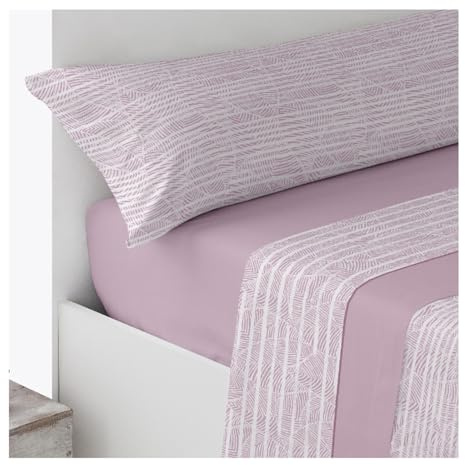 Acomoda Textil – Juego Sábanas Microfibra con Bajera Ajustable, Encimera y Funda Almohada para Cama Individual y Matrimonio. Sábanas Verano Invierno Cómodas y Transpirables. (Veiga Rosa, Cama 150 cm)