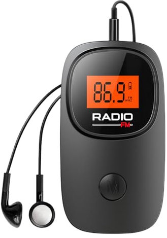 AZURAOKEY Pocket Radio Portable, FM Digital Stereo DSP Receiver Handheld Radio with Headphones and Back Clip, AAA Battery Operated Radios for Home/Car/Sports/Outdoor, Gift for Elderly
