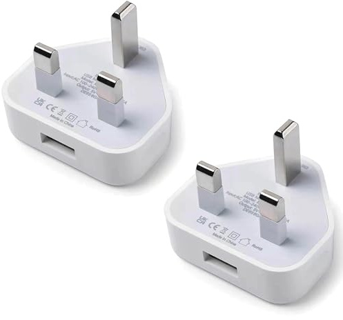 USB Plug Charger Pack of 2 | UK Mains Phone Charger Plug | for USB Cable UK 1Amp/1000mAh | Compatible with iPhone iPad Mini Air iPods Samsung Lenovo Sony ASUS Note 3 Nokia