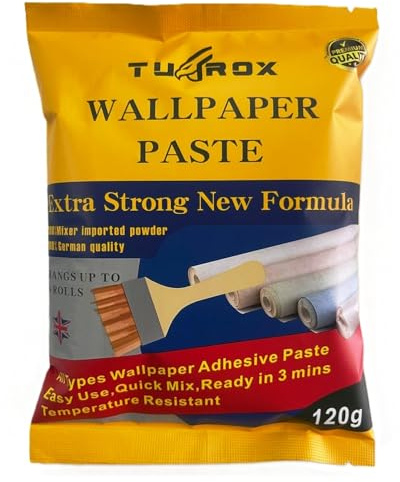 TUFROX Extra Strong Wallpaper Adhesive Paste – All Purpose Professional Wallpaper Paste, Easy Mix German Formula, Large Size 120g Sachet, Hangs Up to 6 Rolls (7 Pints Coverage) UK Product