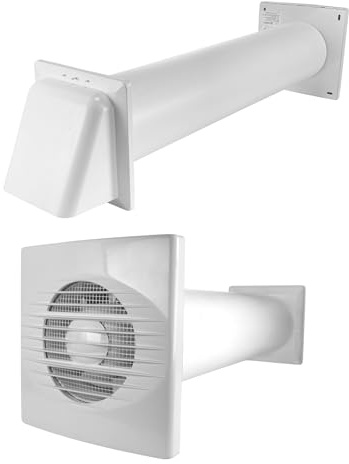 MYPURECORE Through Wall Ventilation Kit – 100mm Bathroom Extractor Fan with Timer, 50cm Duct Pipe & External Louvre Vent – Quiet, IPX4 – Ideal for Bathroom, Toilet, Kitchen, Home & Office (White)