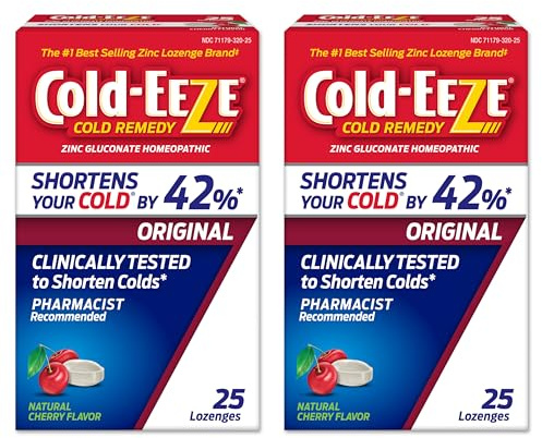Cold-Eeze Natural Cherry Zinc Lozenges, Homeopathic Cold Remedy, Reduces Duration of The Common Cold, Sore Throat, Cough, Congestion, and Post Nasal Drip, 25 Count, Pack of 2