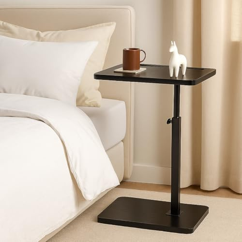 M.J COMFY-LIFE C-Shape Side Table, Height Adjustable Swivel Sofa Table 360° Rotating Tray Space-Saving Coffee Snack and Bed End Table for Living Room Bedroom Bedside Couch (Black, 1)