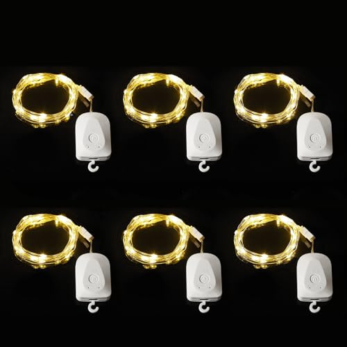 Yizhet 6 Stück Wiederaufladbare Lichterkette mit Abnehmbare Akku-Box, Timer 3M 30LED, IP65 Wasserdicht für Innen/Außen, Weihnachten, Garten, Hochzeit (Warmweiß)