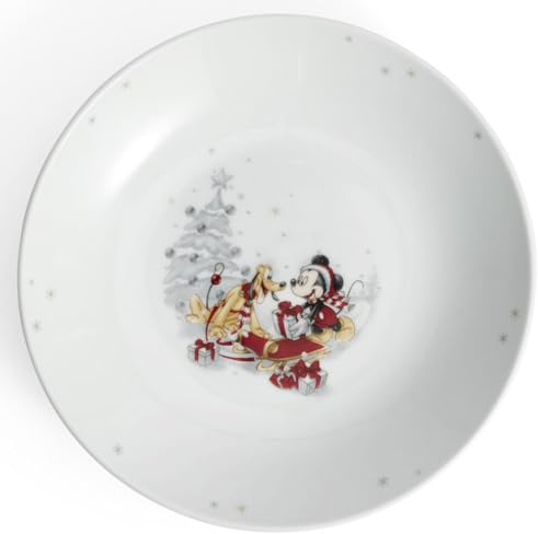 Fyrklövern Micky Maus & Pluto Tiefer Teller Disney, 22 cm, Porzellan, Spülmaschinenfest, Winter, Weiß
