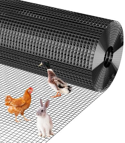 Hardware Cloth 1/2 inch - 48in x 50ft 19GA Black Galvanized Chicken Wire Mesh Roll, Hot-Dipped After Welding for Chicken Coop, Rabbit Cages & Garden Fencing – Poultry Netting & Chicken Wire Fencing