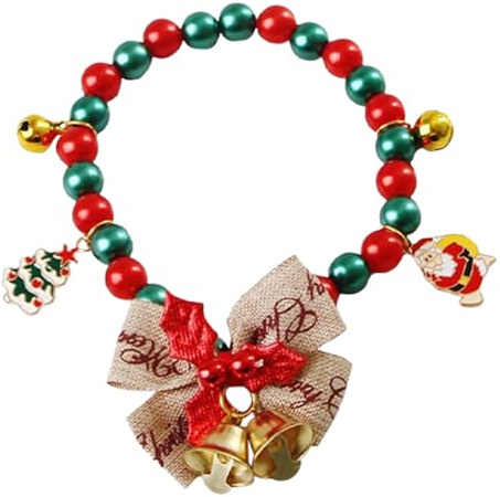 Xummpxuk Weihnachts-Halsbänder für Katzen, Halsband mit Schleife, Glocke und Weihnachtsmann, Weihnachtsbaum, Schneemann, Schneeflocken, Elch, Anhänger für den Winterurlaub, Mädchen, Jungen, Haustier