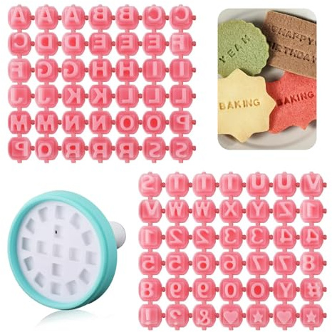 84Pcs Alphabet Cookie Stamp Set - Round Press Letter Stamps for Clay & Fondant - Upgraded DIY Biscuit Cutter with Numbers & Symbols - Personalised Icing Mould for Baking, Pottery & Crafting