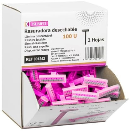 Rasuradoras Desechables Doble Hoja Pack 100 Unidades | Cuchillas de Afeitar de Acero Inoxidable | Maquinillas Desechables para Estética, Láser, Tatuajes y Uso Profesional
