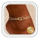 Milacolato Bracelets Cheville Femme en Argent Sterlilng 925 Chaine Argent Or Réglable Délicats Double Couche Bracelets de Cheville Papillon Octagramme Cœur Cercle Pied Bijoux de Plage pour Femme-DG