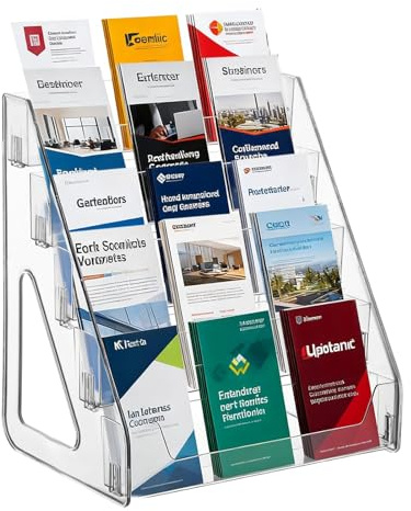 Yelschwa 5-Tier Table Brochure Stand, Leaflet & Brochure Holder Clear Acrylic Flyer Stand for 1/3 A4 Size Literature Holder Booklet, Menu Display & Dispenser for Office, Restaurants & Reception