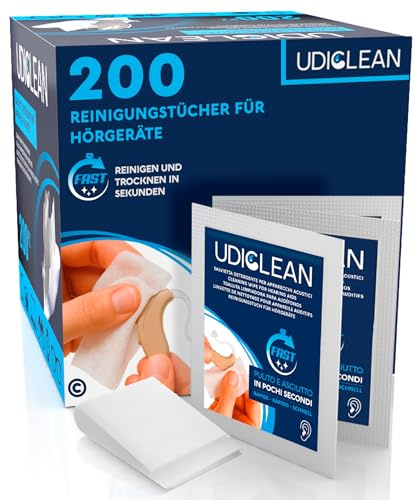 200 Reinigungstücher für Hörgeräte - Udiclean Feuchttücher Gegen Schmutz | Effektive Reinigung und Schnelle Trocknung und Fett Effektive Reinigung und Schnelle Trocknung - Einzeln Verpackt