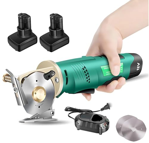 Forbici elettriche per tessuti, taglierino rotante senza fili con batteria ricaricabile, macchina da taglio portatile con funzione di affilatura integrata per artigianato e pelle
