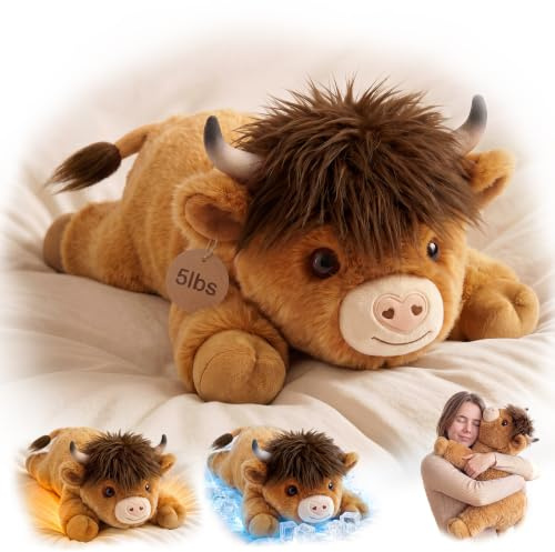 Mewaii 2,3 kg Highland Cow Gewichtskuscheltiere für Erwachsene Kids | Erwärmbar Kühlbar, Gewicht Einstellbar, Waschbarer Bezug, Kuschelig geborgene Umarmung, Liebevolles Geschenk, 58 cm