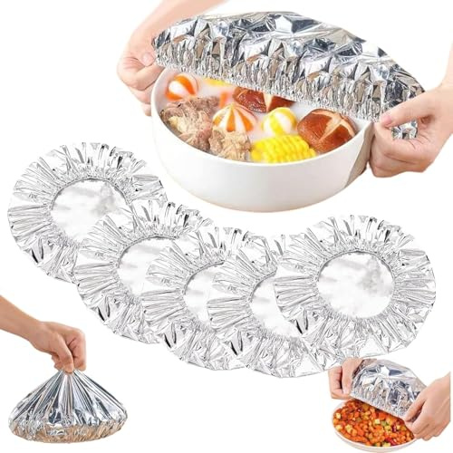 50pcs Repeatable Aluminum Foil Film Insulation Cover, Reusable Aluminum Foil Food Covers Kitchen Fresh-Keeping Insulation Film