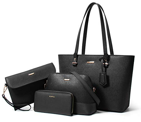 YTL Damen Handtasche Tote Shopper Groß Schultertasche Umhängetasche Geldbörse Kartenhalter Tasche 4-teiliges Set für Büro Schule Einkauf Reise Geschenk Schwarz