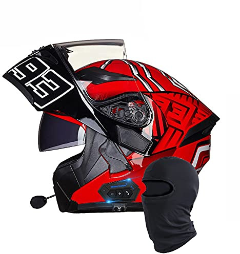Casco de Motocicleta con Bluetooth Integrado Certificado ECE/Dot Modular Bluetooth Integrado Casco de Moto intercomunicador FM MP3 Casco Anticolisión para Hombres y Mujeres 55~65cm