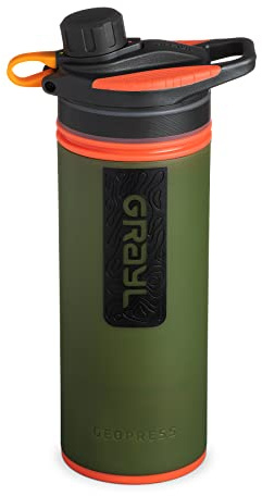 GRAYL GeoPress 710 ml, filtro acqua potabile, elimina il 99,99% di batteri e virus, perfetto per campeggio, sopravvivenza e viaggi (Oasis Green)