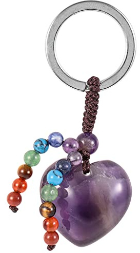 KYEYGWO 7 Chakra Herz Kristall Schlüsselanhänger Unisex | Natürlicher Heilsteine Herzform Edelstein Anhänger Schlüsselring Deko Glücksbringer Amulett Liebe Geschenke Damen Herren