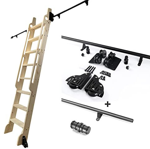 ZXFDM Rustikale Schwarze Rundrohr-Schiebetür-Bibliotheks-Hardware (Keine Leiter), rollende Bibliotheksleiter-Hardware-Kit Rundrohr-Mobile Leiterschiene (Size : 6.6ft/200cm Track Kit), Holzfarbe