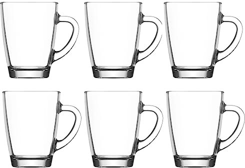 CLEARFEE 6tlg. Teegläser-Set mit Henkel 250 ml aus hochwertigem Glas Ideal für Heißgetränke, Kakao, Latte Macchiato und Cappuccino spülmaschinengeeignet