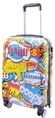 Divergent Retail DR632 Hartschalenkoffer mit vier Rädern, Comic-Druck, Kabinengröße, mehrfarbig, Cabin, Hartschalengepäck