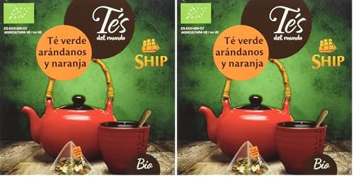 Ship - Té Verde Bio con Arándanos y Naranja - Caja de 15 Pirámides - Propiedades Antioxidantes - Activa la Mente - Aporta Vitaminas y Minerales - Sabor Dulce (Paquete de 2)