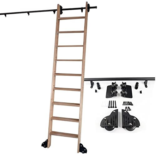 CXEGCCUF Schiebe-Scheunentor-Hardware-Set, Rollleiter-Schienen-Rollensystem aus Kohlenstoffstahl, Schrank-Set, Robustes Schiebeleiter-Schienen-Set (Keine Leiter), für Dachboden/Bibliothek (