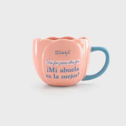 Mr.Wonderful - Taza - Una flor para otra flor, ¡Mi abuela es la mejor! - Taza realizada en cerámica con forma de rosa con mensaje para abuelas - Regalo Día de la Madre