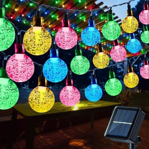 Suyoo Solar String Lights for Outside,12M 100 LED Crystal Globe Lights, Solar String Lights Outdoor Waterproof for Garden Tree Christmas Decorations (Multi-Color)