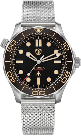 watchdives Montres Automatiques pour Hommes WD007, Montre de Plongée en Titane NTTD NH35 en Cristal Saphir Bombé, Étanche à 100 m, Pt5000 Noir/Nodate, sport
