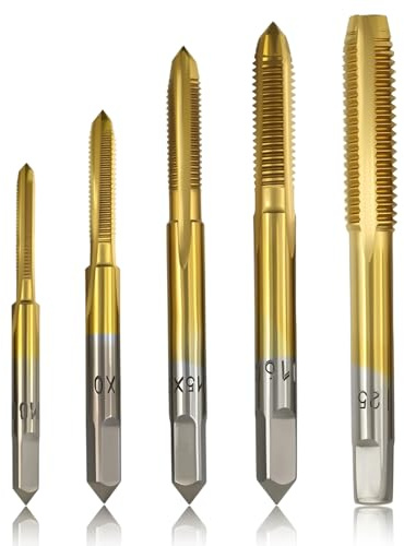 QLK 5 Pcs Tarauds à Goujure Droite, HSS Foret Taraudeur M3 M4 M5 M6 M8, Embouts de Taraudage à Main, Titane Outil de Taraudage Assortiment pour Réparation Automobile Métallurgie Bricolage