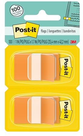 Post-it Flags, 50/Dispenser, 2 Dispensers/Pack, 1 in Wide, Orange (680-OE2)